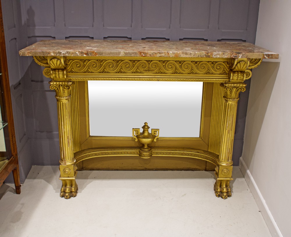 19TH CENTURY MARBLE TOP MIRRORED BACK GILT CONSOLE TABLE  View III