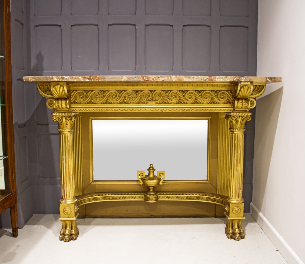 19TH CENTURY MARBLE TOP MIRRORED BACK GILT CONSOLE TABLE  View IV