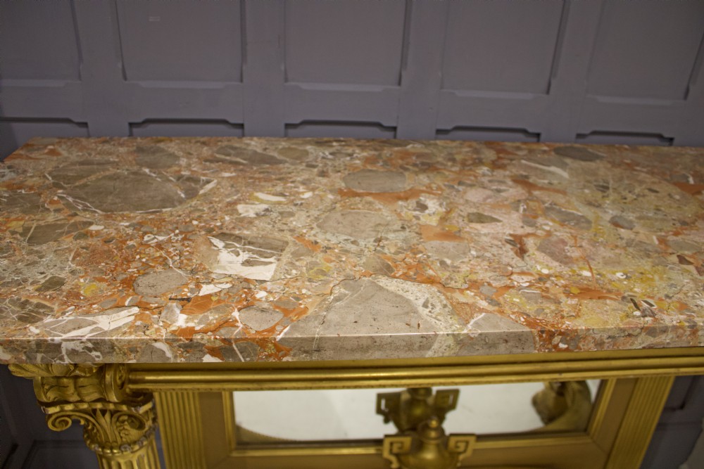 19TH CENTURY MARBLE TOP MIRRORED BACK GILT CONSOLE TABLE  View V