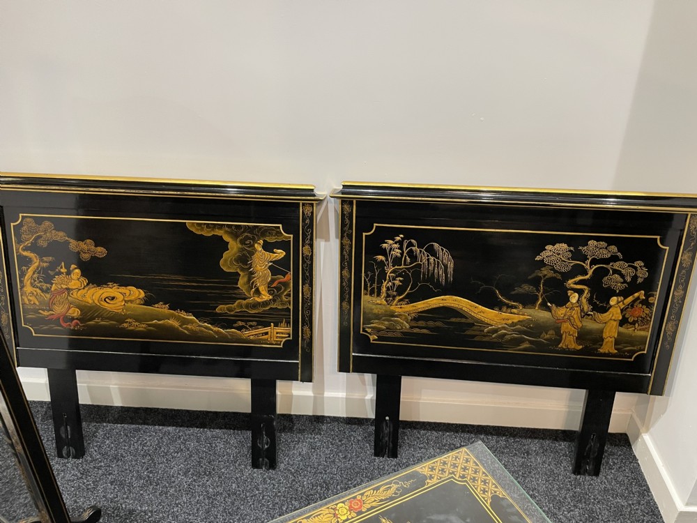 A stunning 11 piece black lacquered chinoiserie bedroom suite  View XVII
