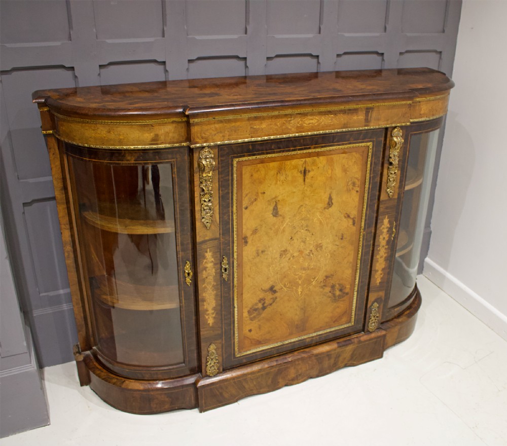 19TH CENTURY WALNUT & MARQUETRY INLAID CREDENZA WITH ORMOLU MOUNTS
