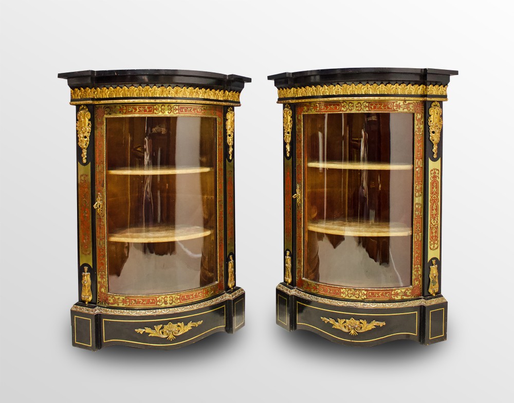 TWO CLOSELY IDENTICAL BOULLE CORNER CABINETS 