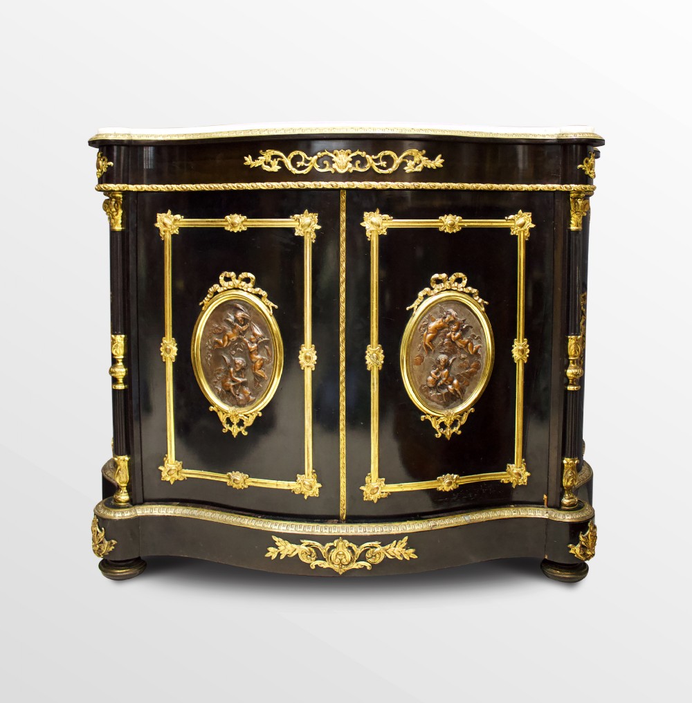 19TH CENTURY EBONY & GILT BRONZE SIDE CABINET BY DIEHL 