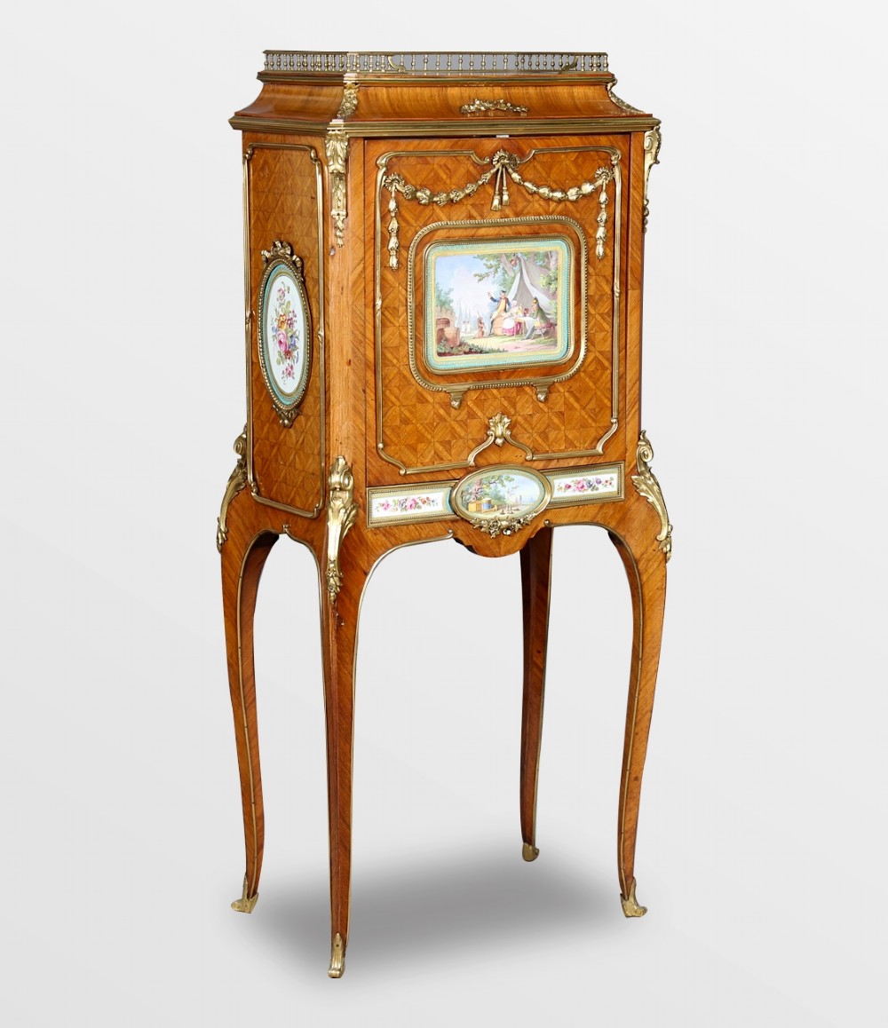 A FANTASTIC FRENCH TRANSITIONAL STYLE SECRETAIRE CABINET WITH SEVRES
