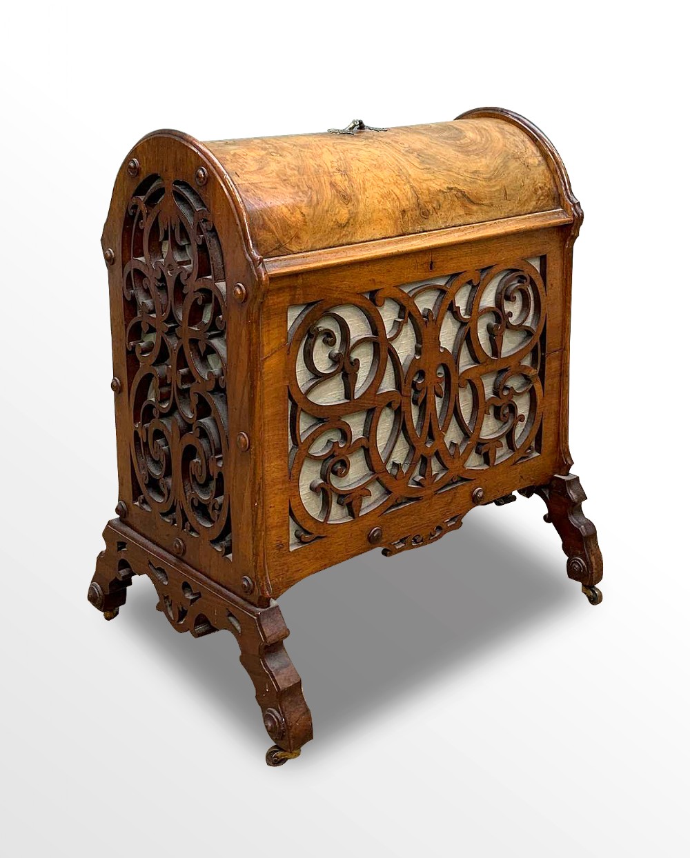 VICTORIAN BURR WALNUT DOME TOP CANTERBURY