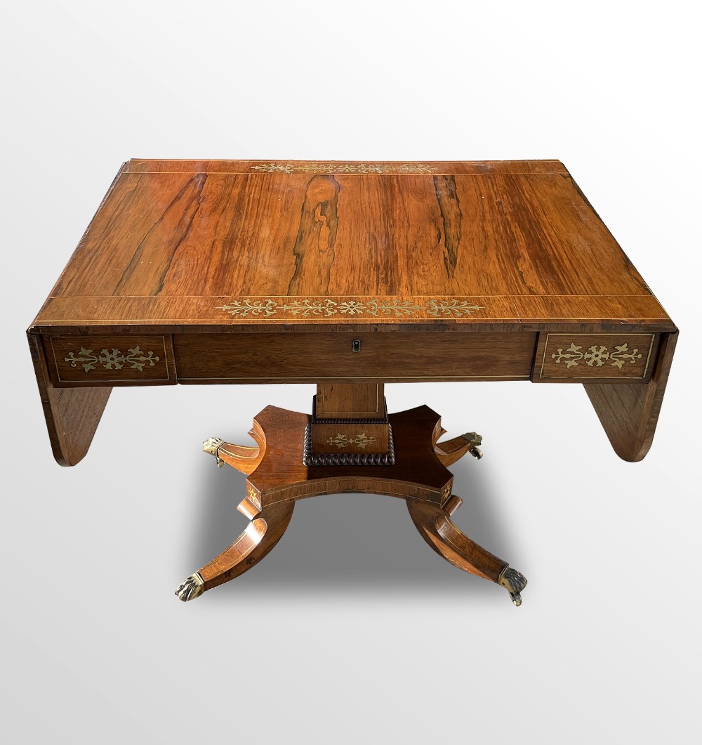 REGENCY ROSEWOOD & BRASS INLAID SOFA TABLE