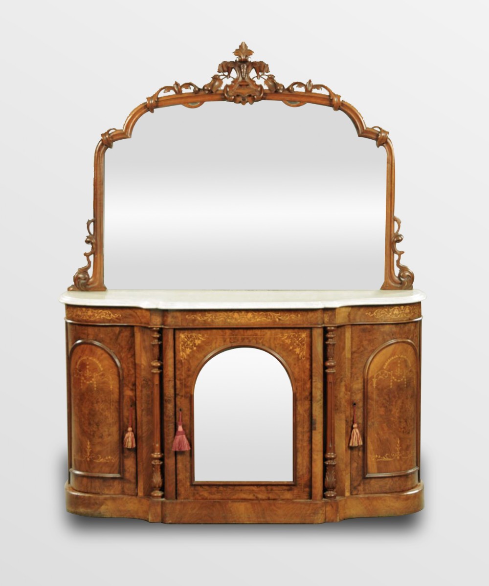 A VICTORIAN WALNUT MARBLE TOP MIRROR BACK SIDEBOARD