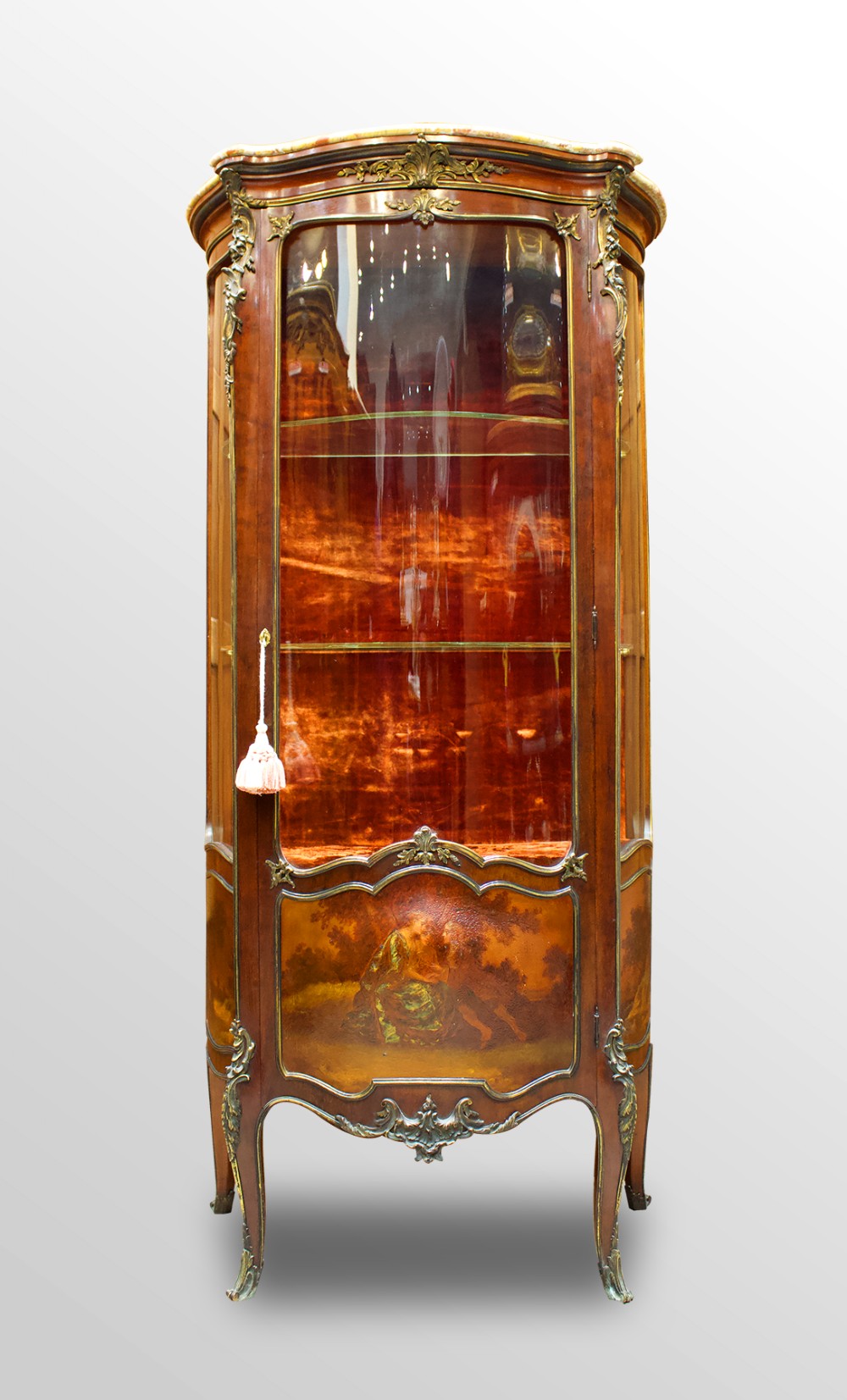 19TH CENTURY MARBLE TOP FRENCH VITRINE CABINET IN THE MANNER OF FRANCOIS LINKE