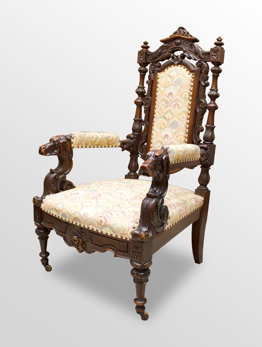 19TH CENTURY CARVED WALNUT ARMCHAIR 