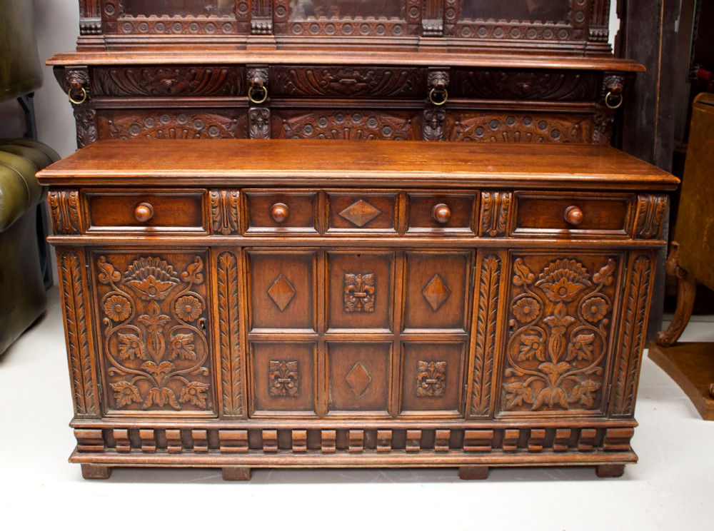 Early 20th Century Carved Oak Sideboard 