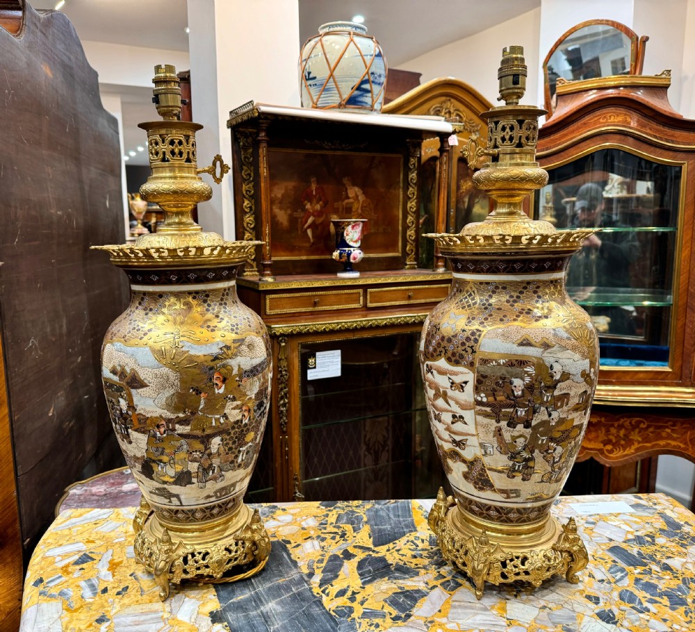 A Beautiful Pair Of Japanese Satsuma Lamps 