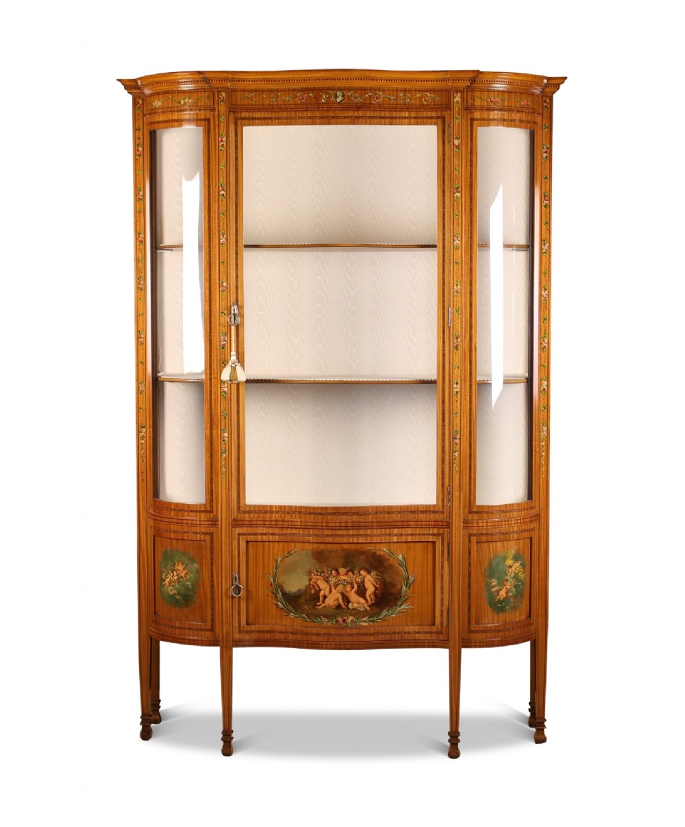 Edwardian Satinwood Painted Display Cabinet 