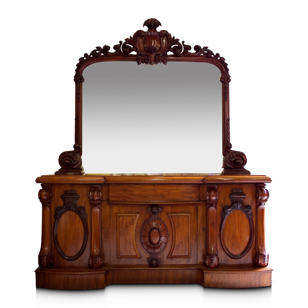 Large Antique Victorian Ornate Carved Mahogany Mirror Back Sideboard 