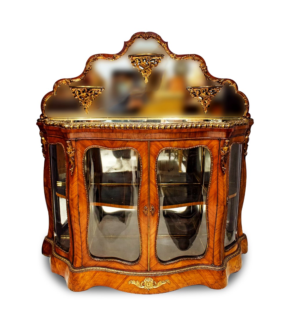 Exceptional Antique Kingwood Side Cabinet with Mirrored Top - Rare Shape and Form