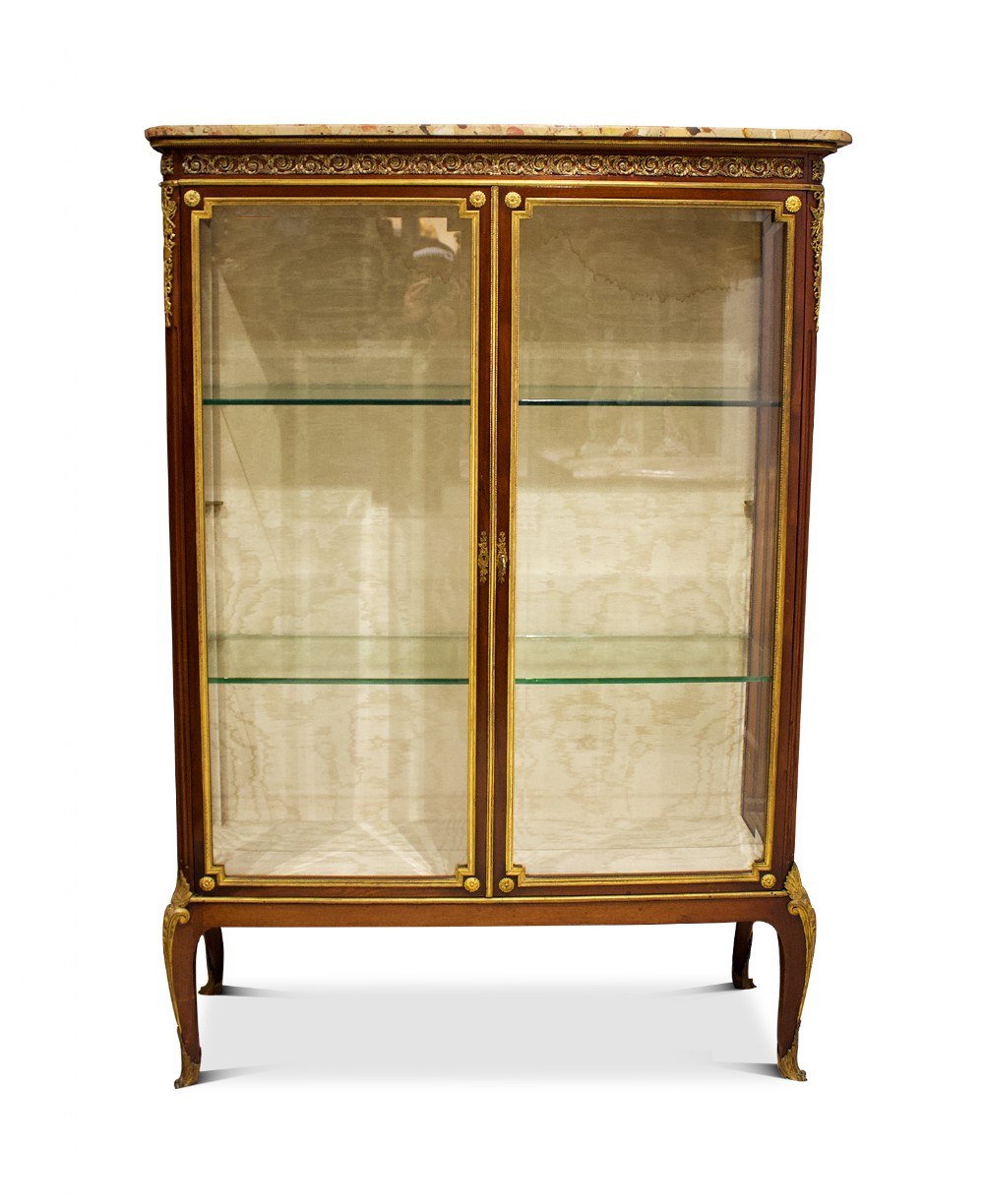 Quality Antique 19th Century French Marble Top Two Door Vitrine Cabinet