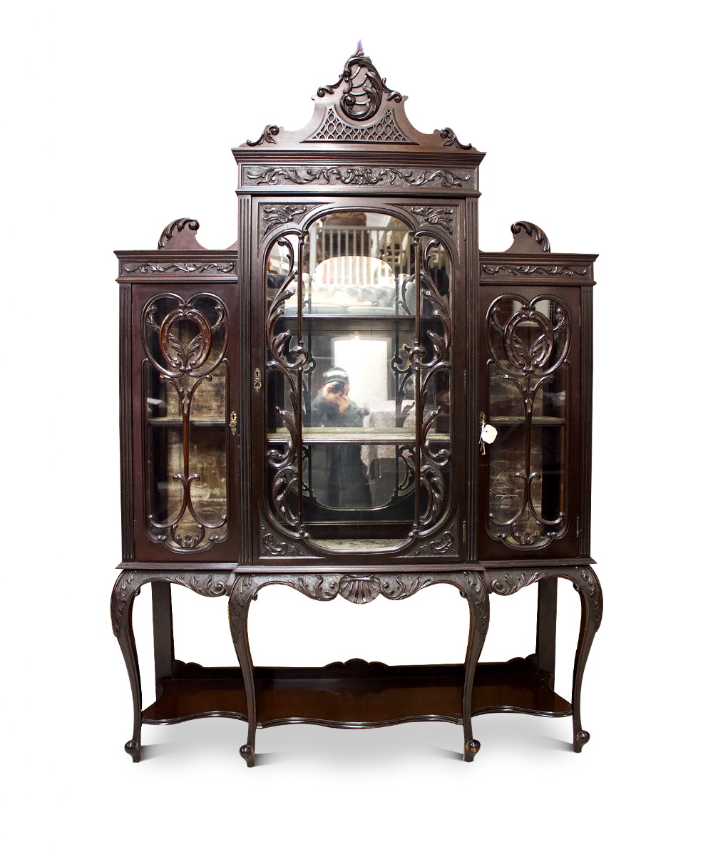A Beautiful Antique Carved Mahogany Display Cabinet