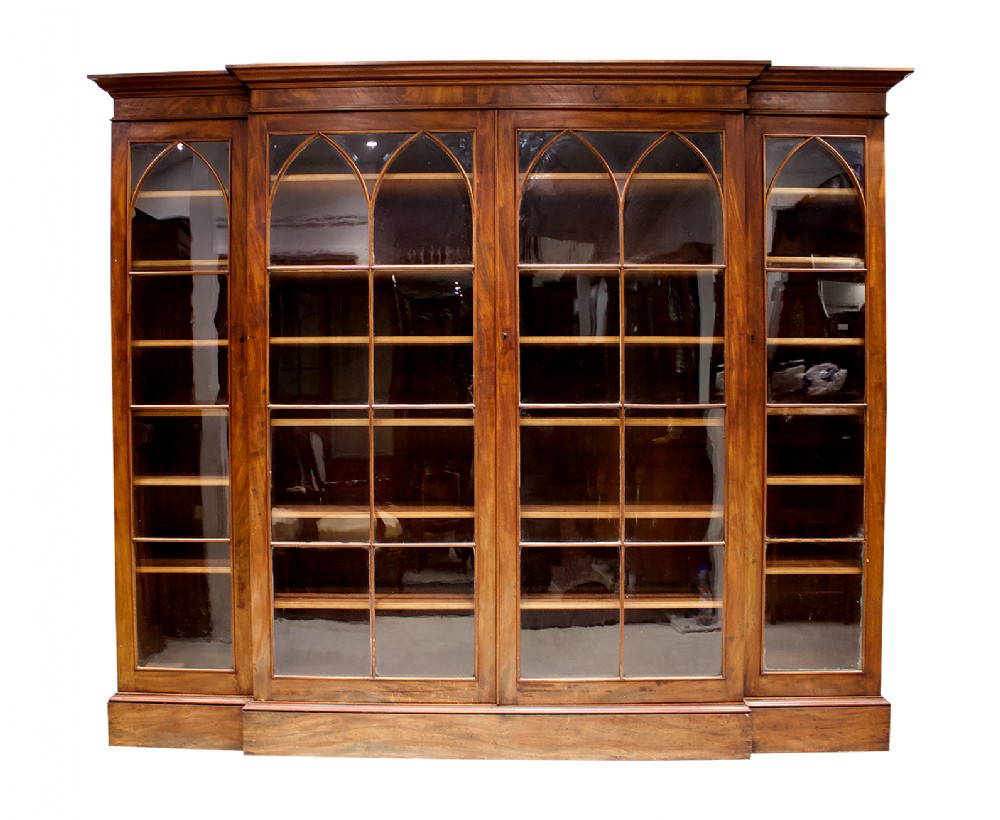 STUNNING WILLIAM IV GOTHIC REVIVAL MAHOGANY FOUR DOOR BOOKCASE 
