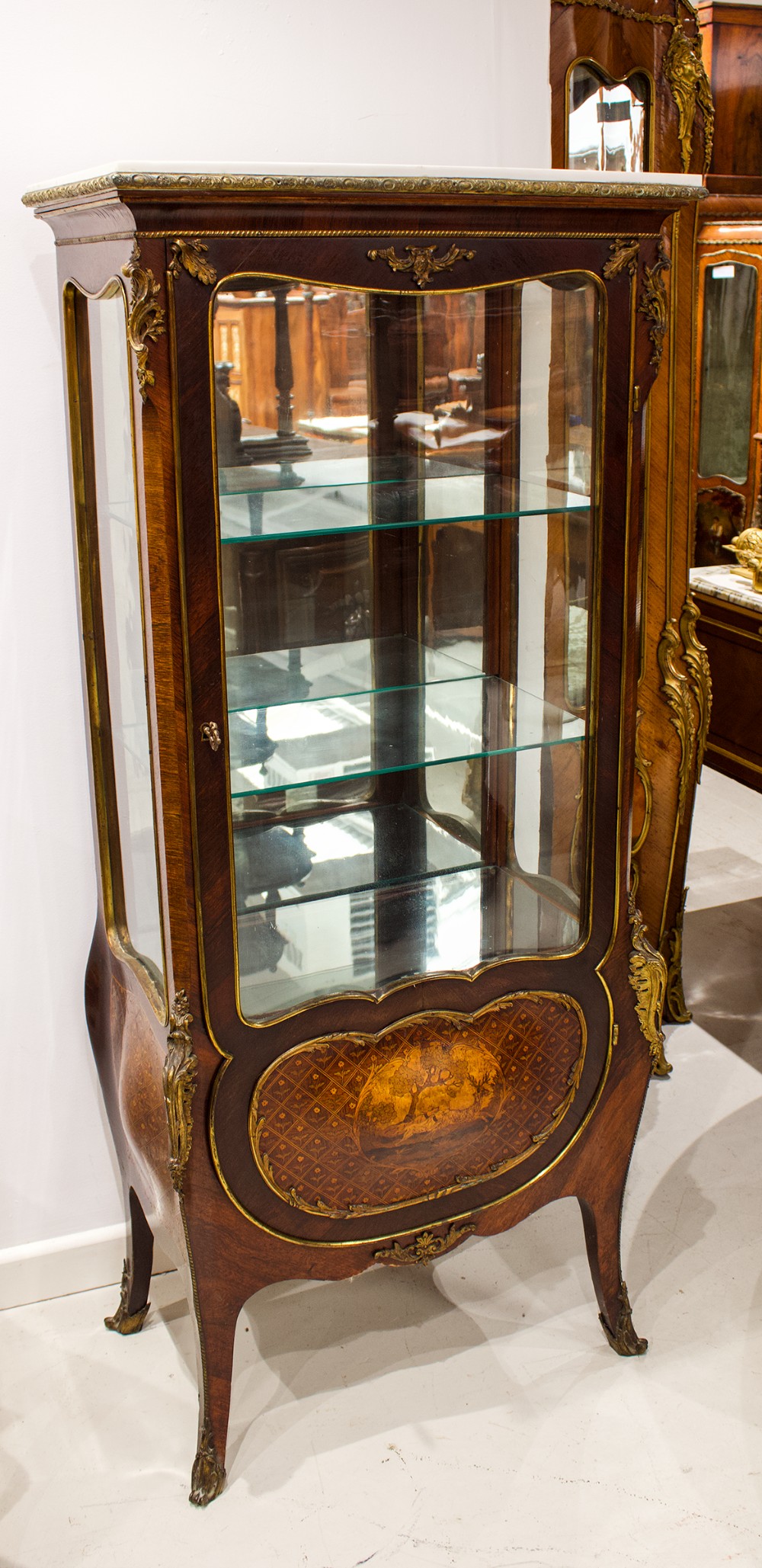 ANtique 19th Century French Marble Top Vitrine Cabinet 