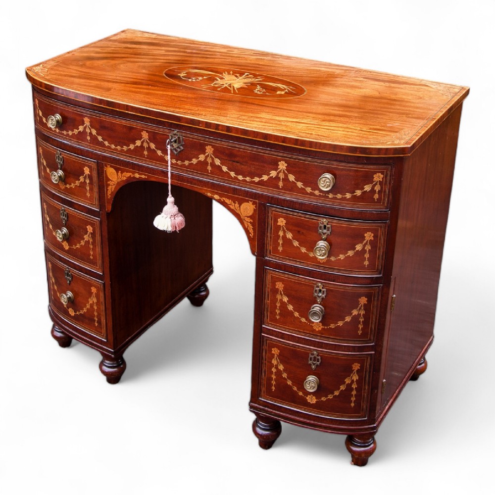 Stunning Antique Mahogany Marquetry Inlaid Desk By Edwards & Roberts