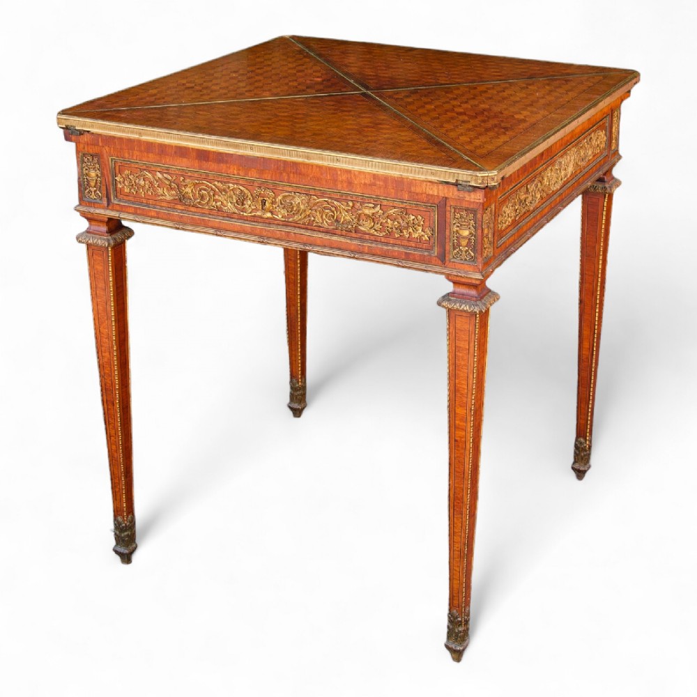19th Century French King & Parquetry Envelope Games Table By Francois Linke