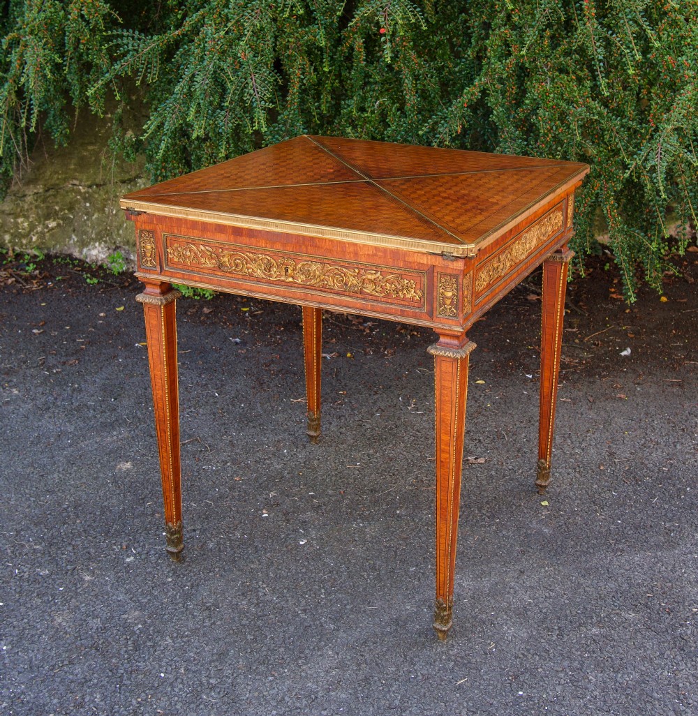 19th Century French King & Parquetry Envelope Games Table By Francois Linke View III