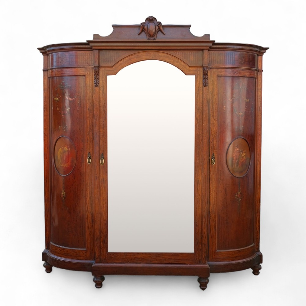 Stunning Satinwood Painted Three Door Wardrobe By Maple & Co
