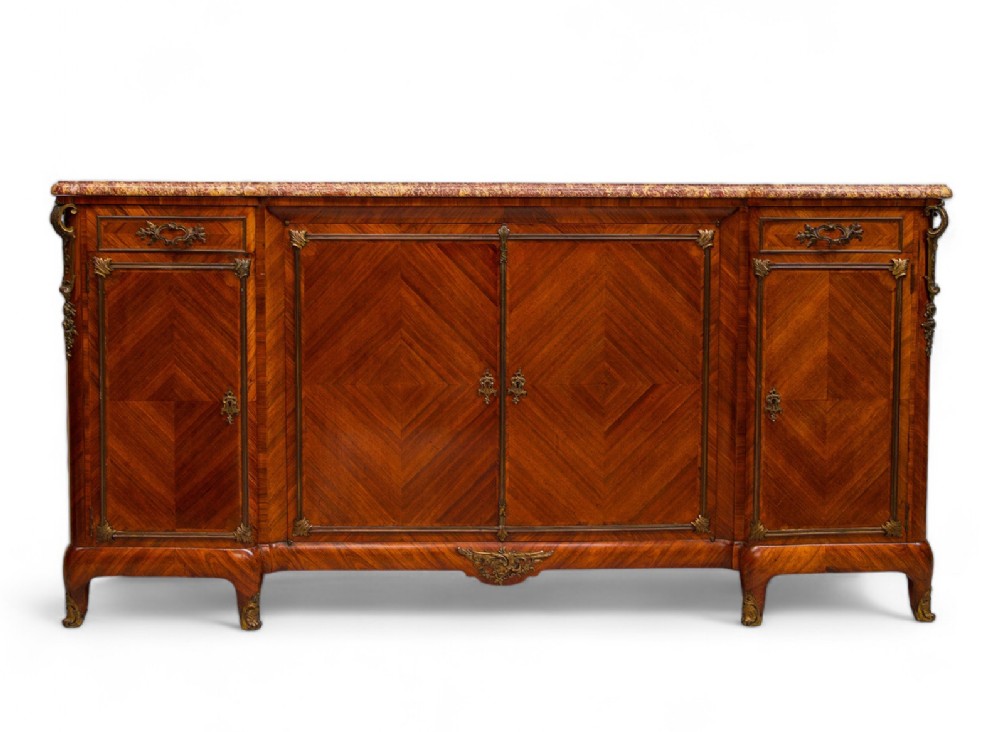 Stunning Antique French Marble Top Kingwood Side Cabinet By G.Durand