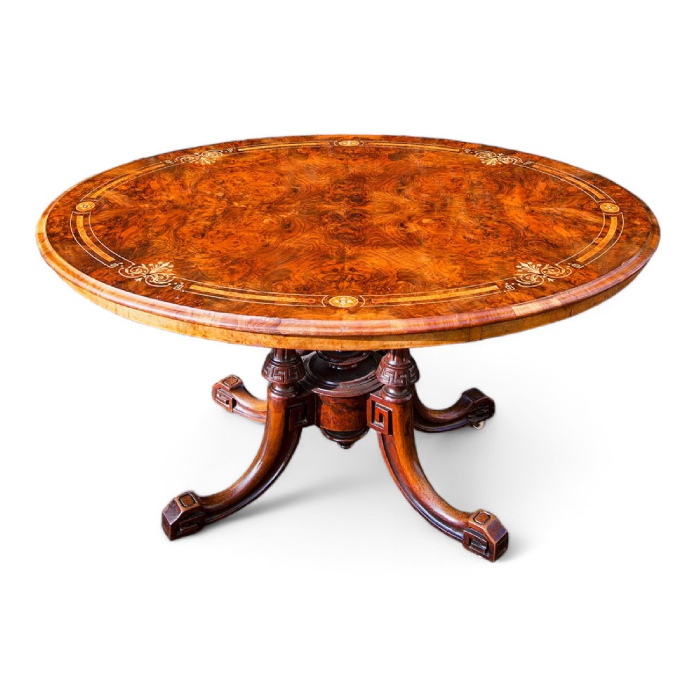 Stunning Antique Victorian Burr Walnut Inlaid Loo Table 
