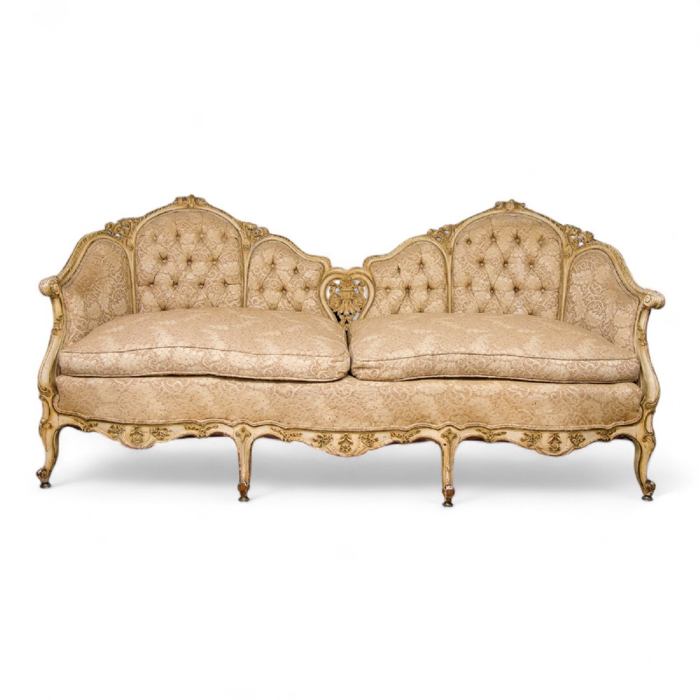Antique French Painted Carved Settee 