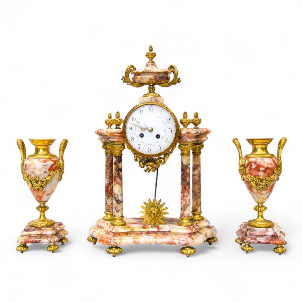Antique French Marble Mantle Clock Set 