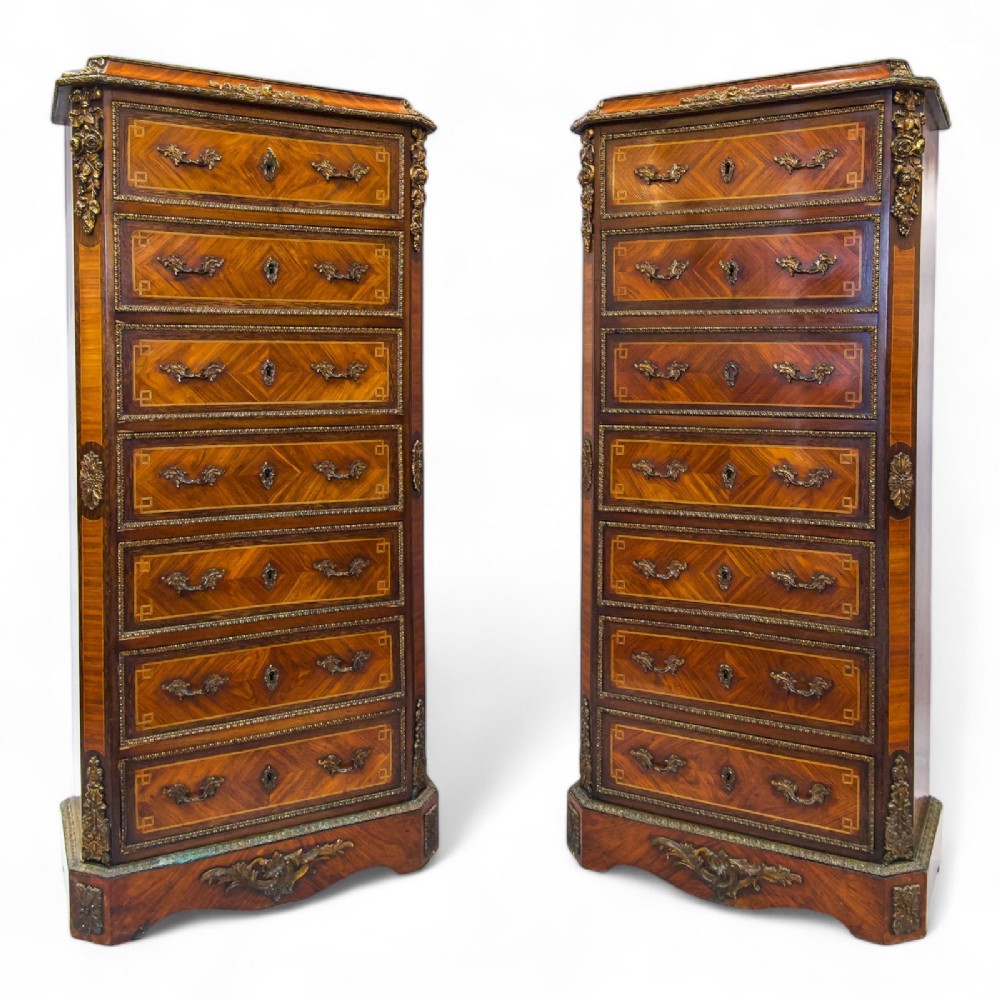 Exquisite Antique Pair French Kingwood Wellington Chests