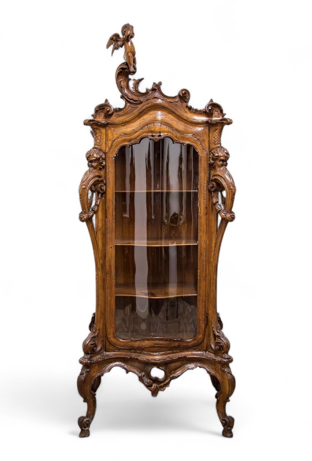 Stunning Antique Italian Carved Walnut Vitrine Cabinet
