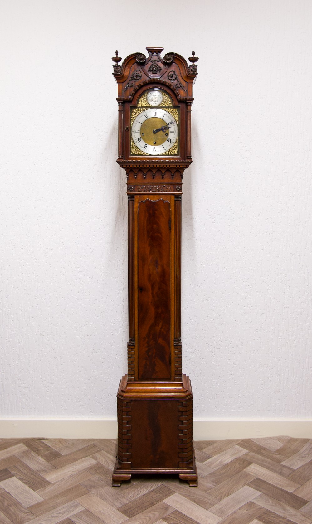 Stunning Antique Chippendale Style Mahogany Grandmother Clock View II