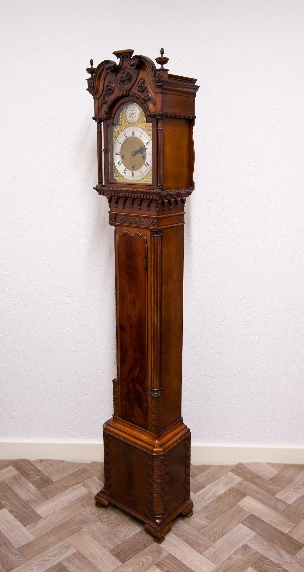 Stunning Antique Chippendale Style Mahogany Grandmother Clock View V