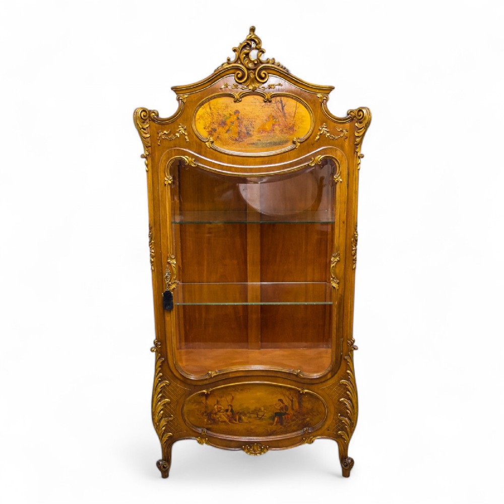 Antique French Carved Walnut Vernis Martin Cabinet 