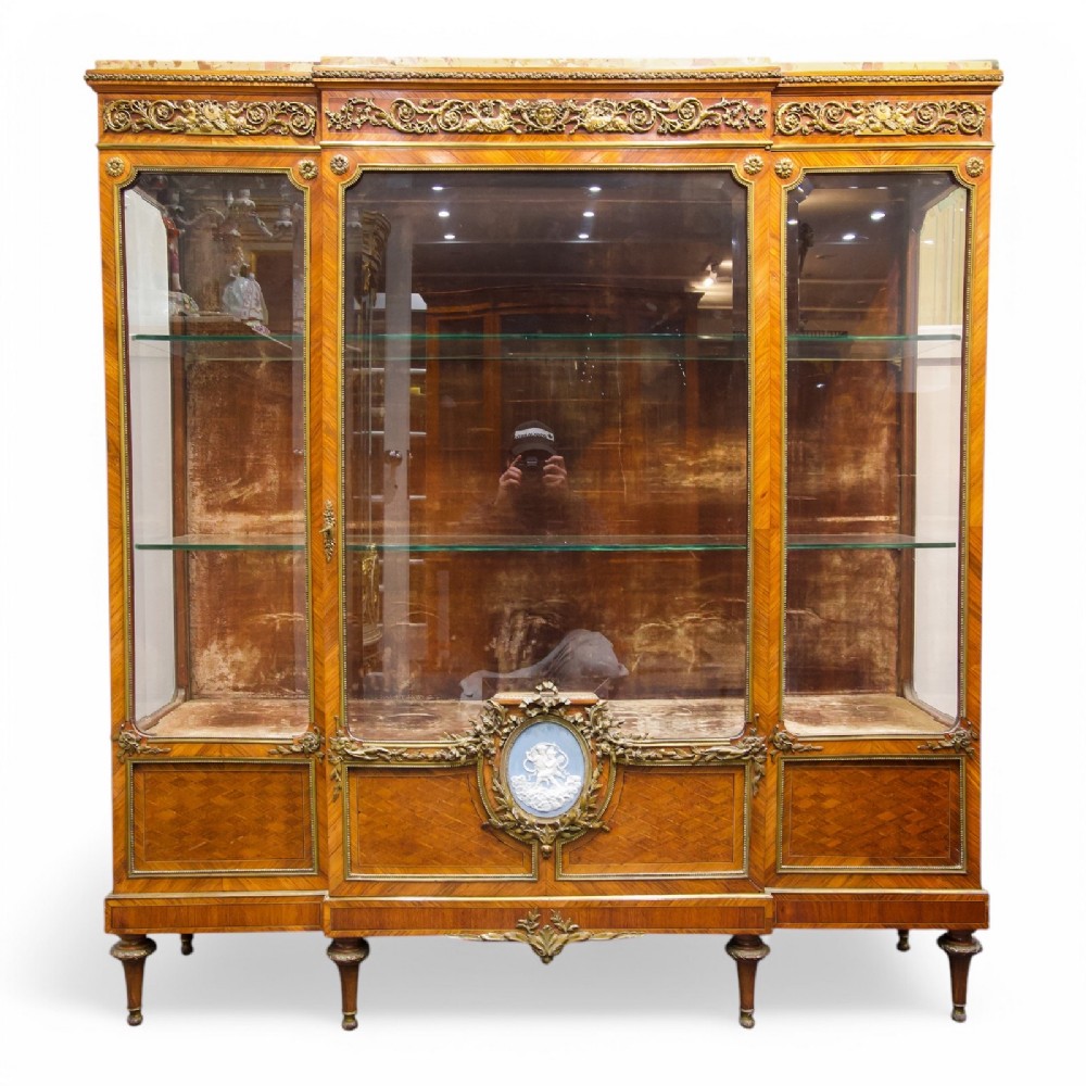 Fine Quality French Kingwood Marble Top Vitrine Cabinet 