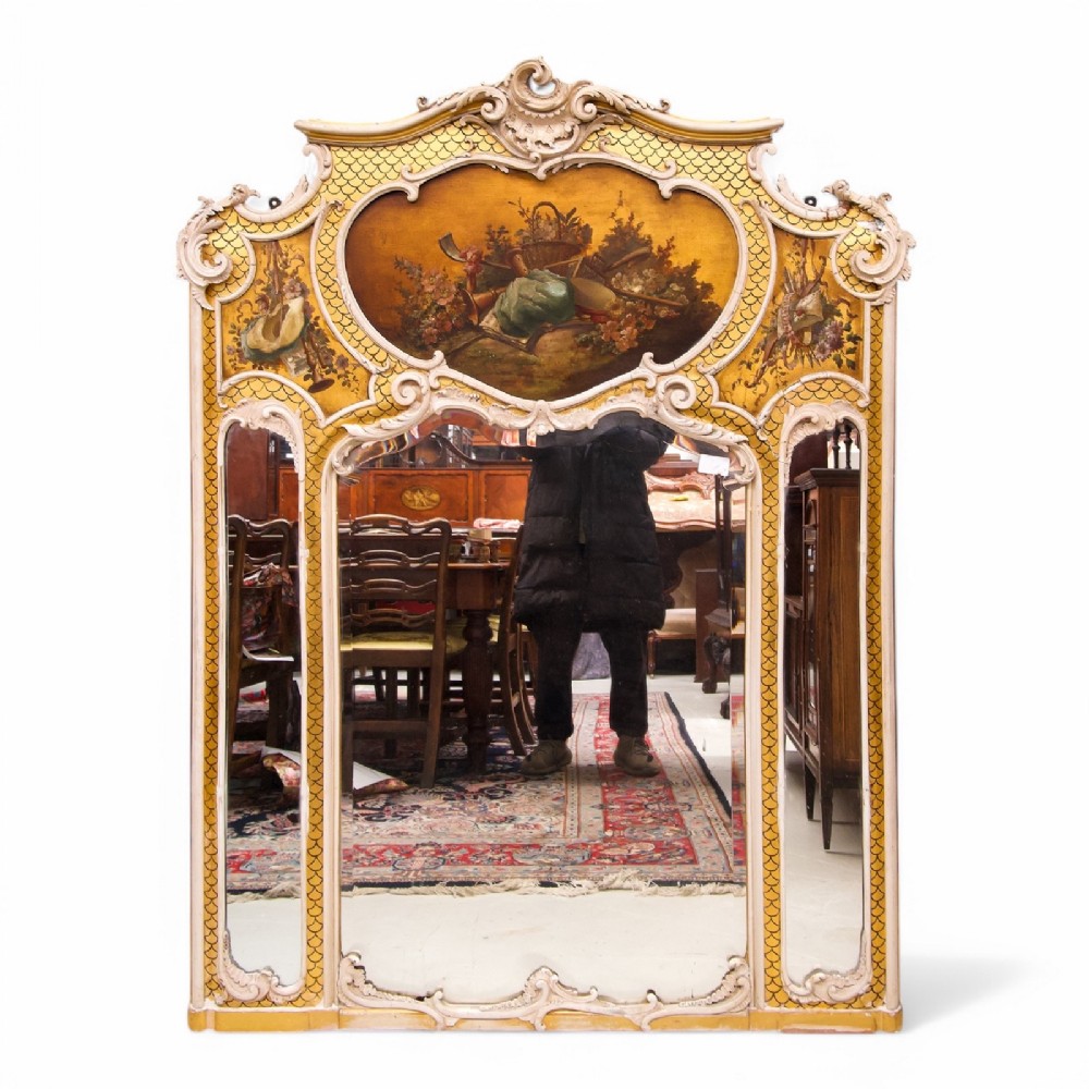Antique French Carved Giltwood Painted Mirror 