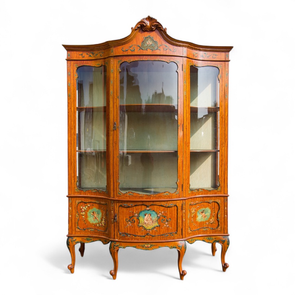 Antique Satinwood Painted Display Cabinet 