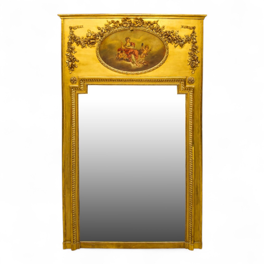 Large Antique Giltwood & Painted Panel Mirror