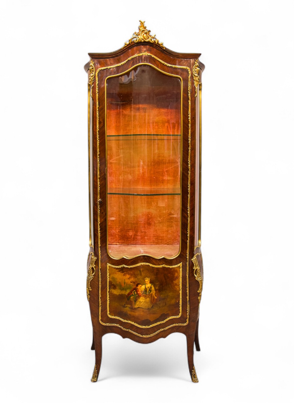 Antique Vernis Martin Serpentine Fronted Display Cabinet