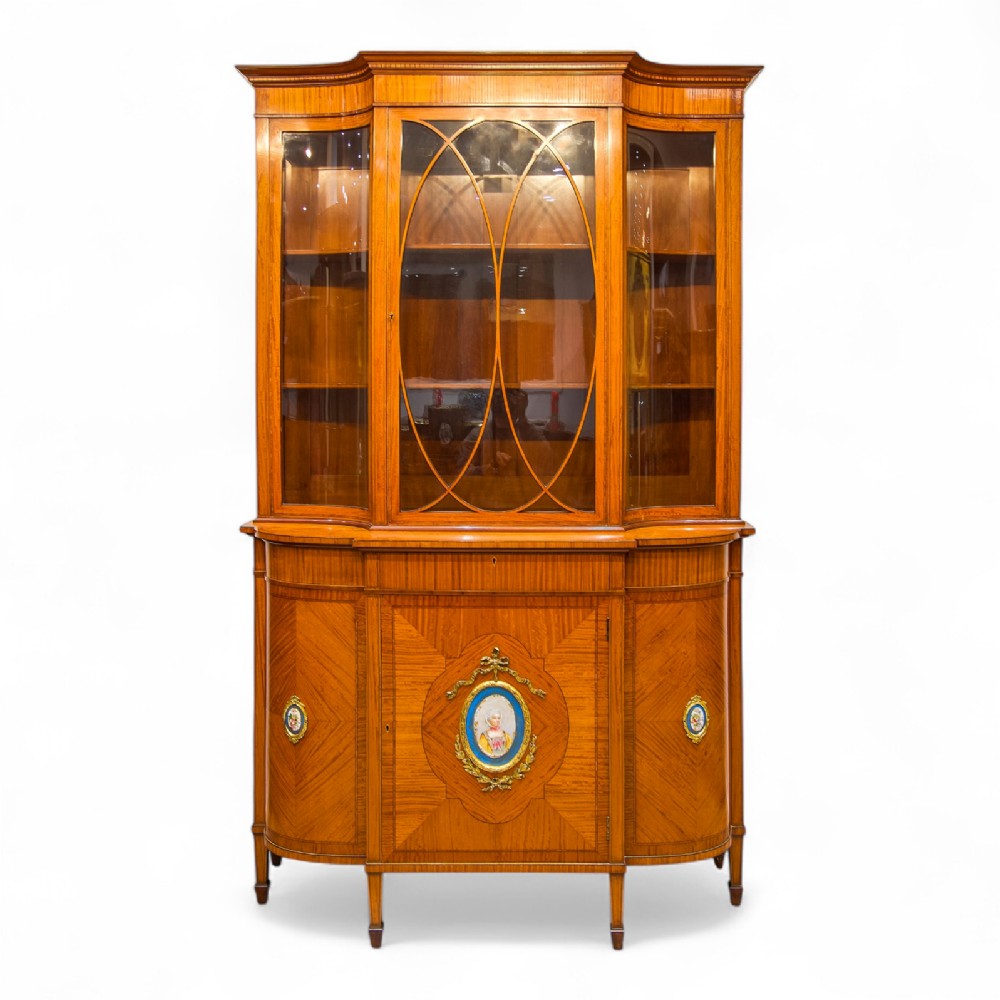 Antique Satinwood Cabinet With Porcelain Plaques