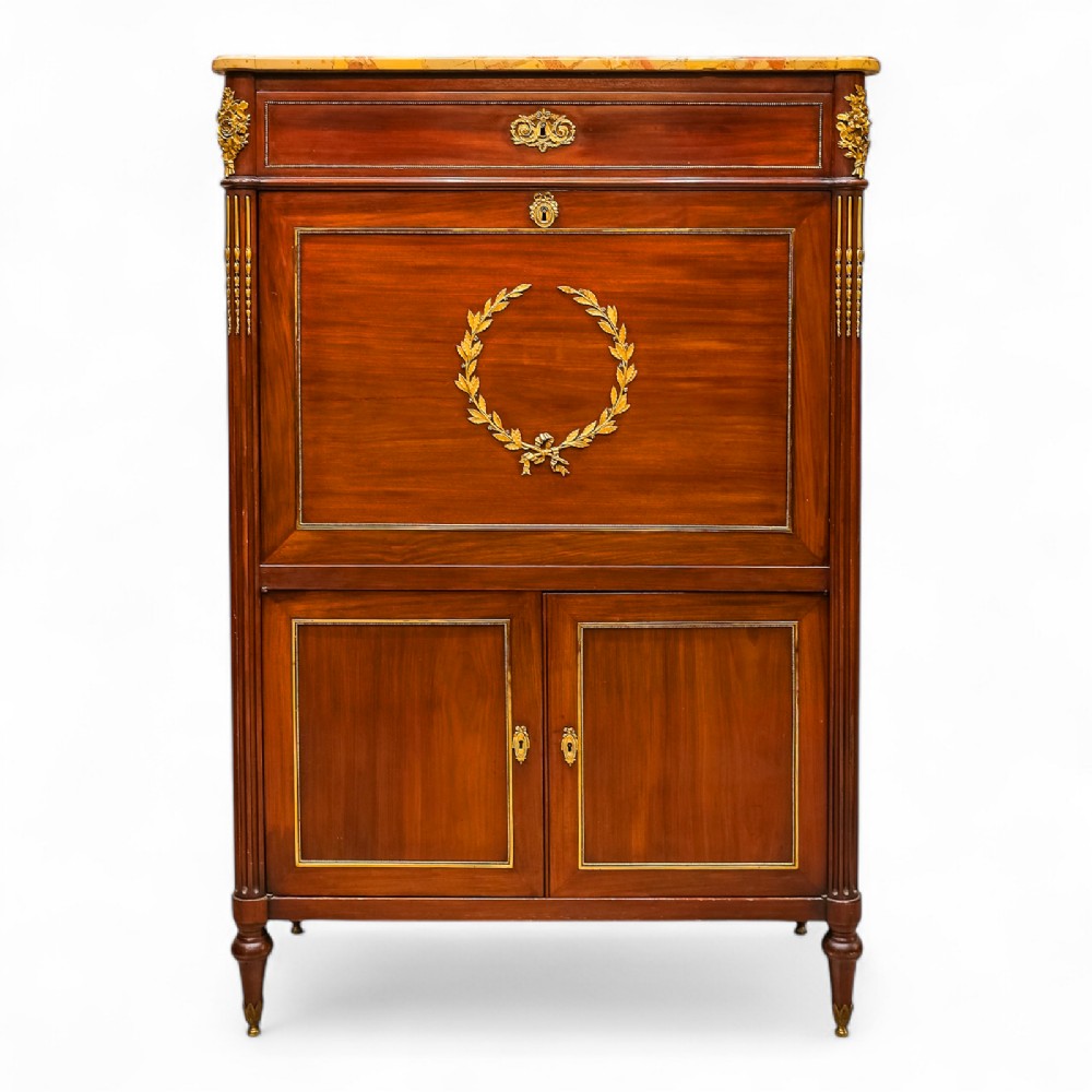 Antique French Marble Top Mahogany Secretaire Abattant