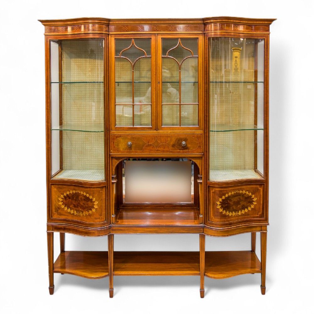 Antique Mahogany Inlaid Display Cabinet By Maple & Co