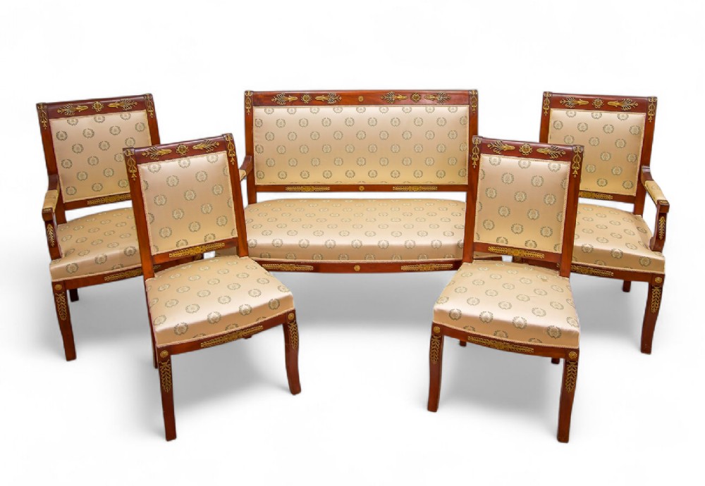 Antique French Mahogany Empire Style Suite - Settee & Chairs