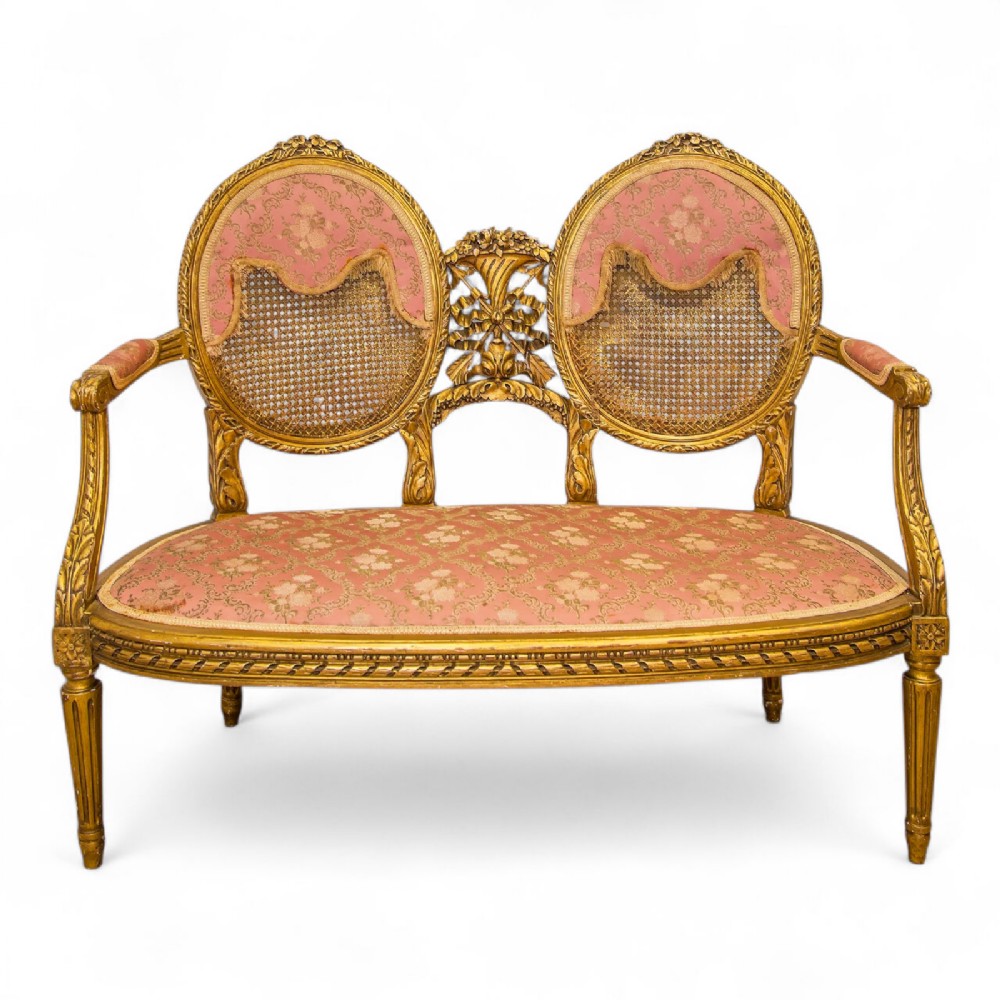 Antique French Carved Giltwood Upholstered Settee