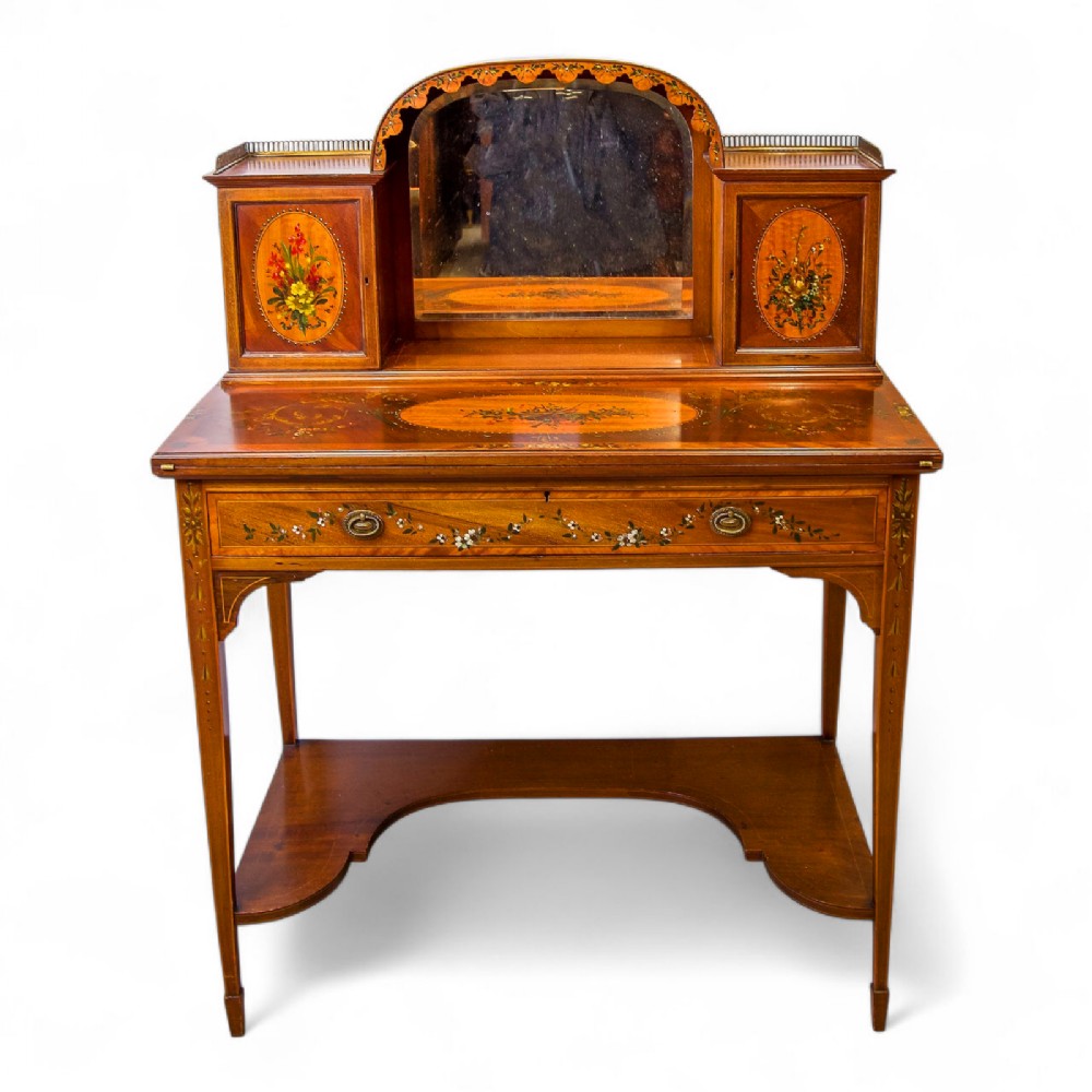 Antique Mahogany & Satinwood Painted Writing / Dressing Table