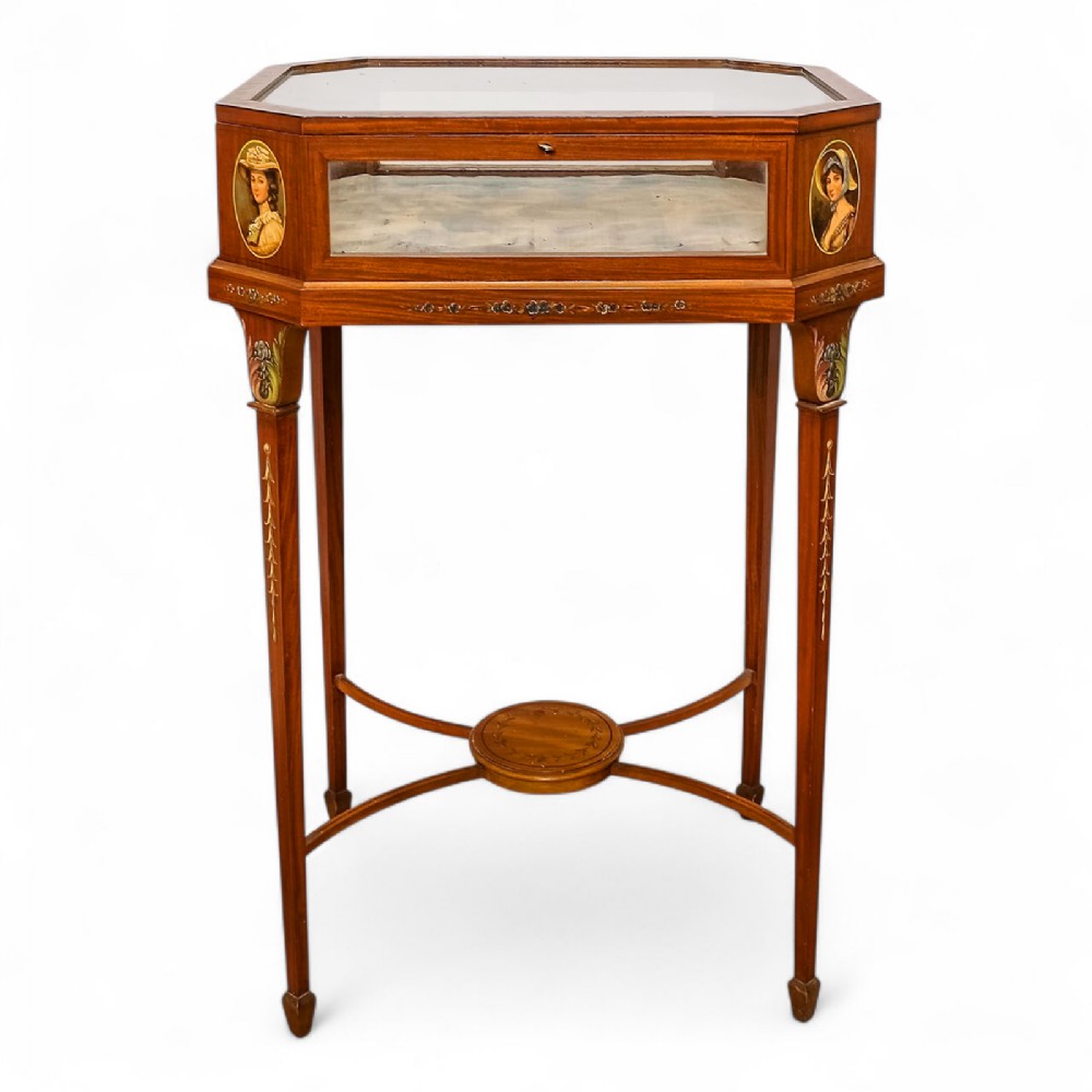 Antique Edwardian Satinwood & Painted Bijouterie Display Table