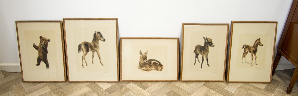 Set of 5 original Signed Animal Etchings By Kurt Meyer-Eberhardt