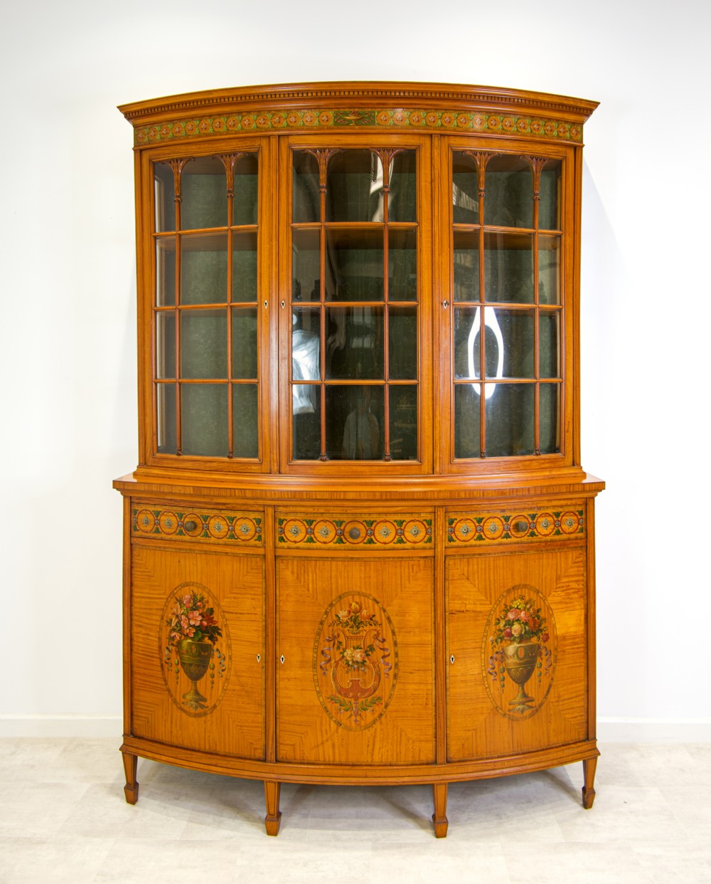 Antique Satinwood Painted Display Cabinet / Bookcase