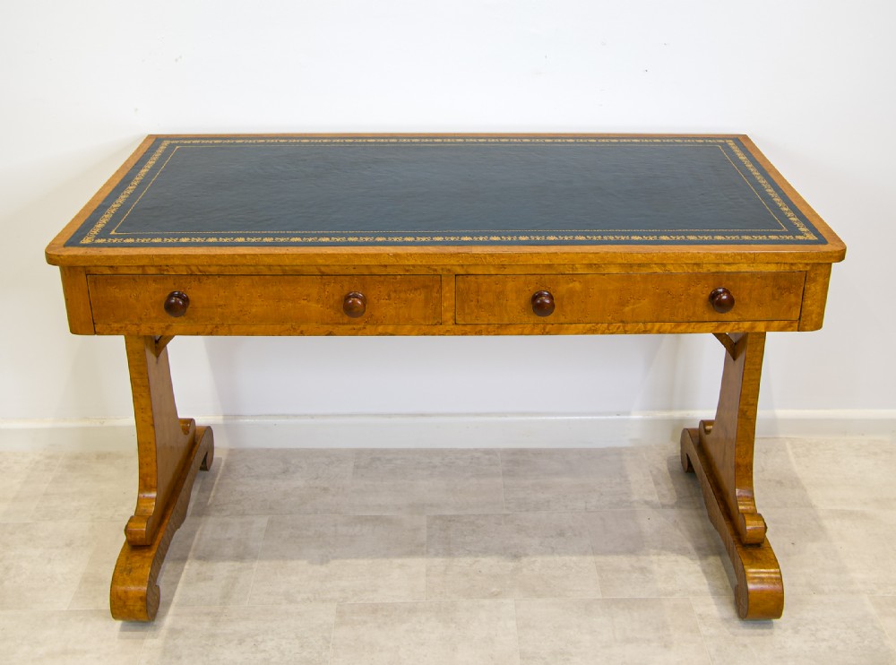 Antique 19th Century Maplewood Writing Desk with Leather Inset Top